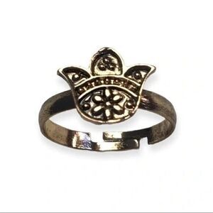 Gold Tone Hamsa Ring Adjustable Size 8.5 Protection Talisman